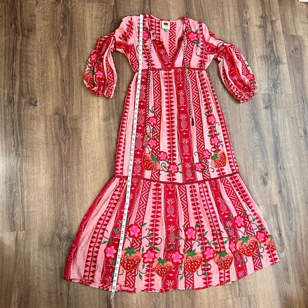 Farm Rio Strawberry Jacquard Cotton Maxi Dress Sz S - Picture 4 of 16